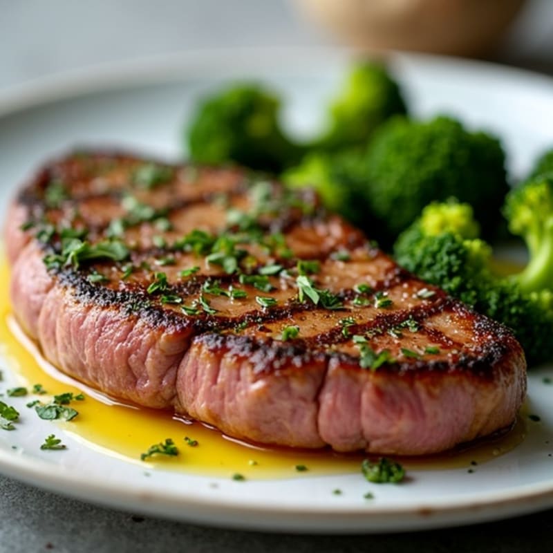 Herb-Crusted Pan Seared Steak with Roasted Garlic