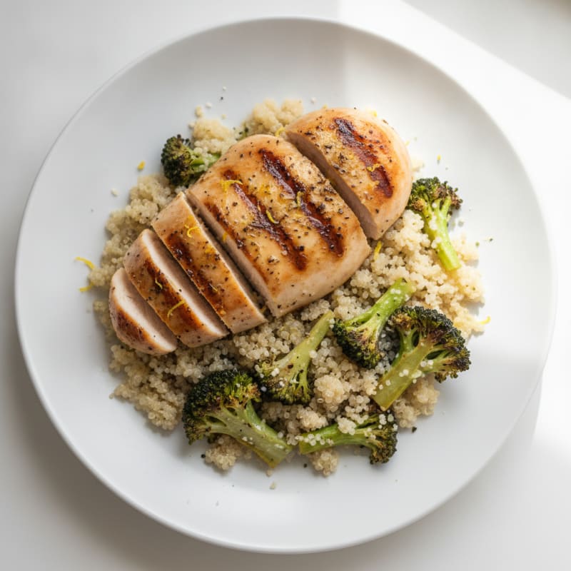 Grilled Chicken Breast with Quinoa and Roasted Broccoli