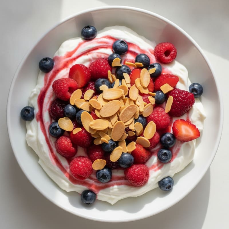 Greek Yogurt Protein Parfait with Mixed Berries and Almonds