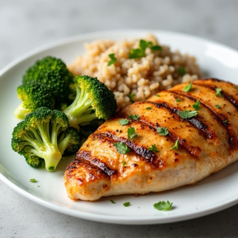 Grilled Chicken Breast with Roasted Broccoli and Brown Rice
