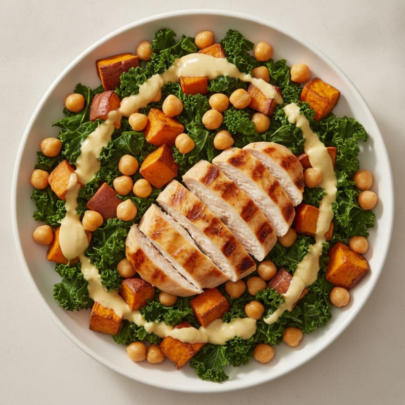 Grilled Chicken and Chickpea Power Bowl with Roasted Sweet Potato