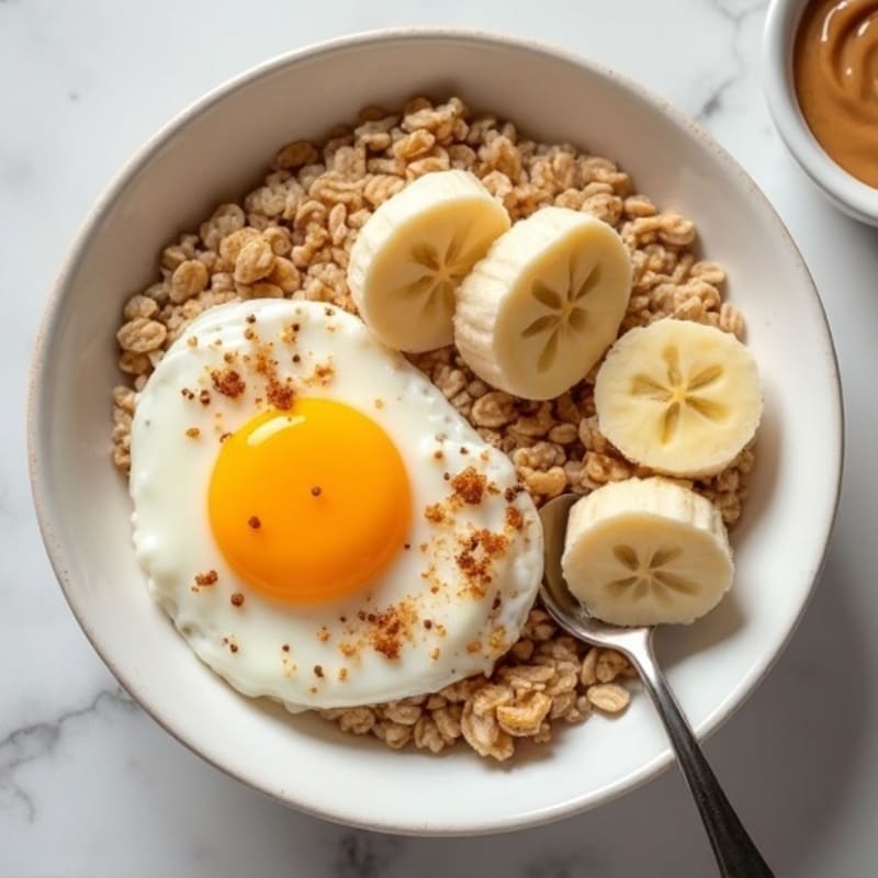 Egg White Oatmeal with Sliced Banana and Almond Butter
