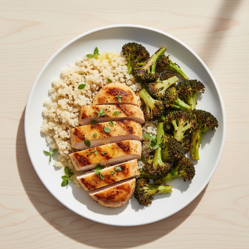Grilled Chicken Breast with Quinoa and Roasted Broccoli