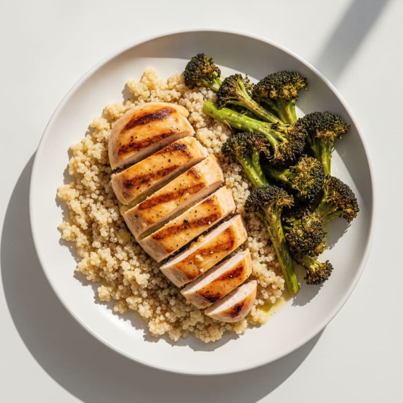 Grilled Chicken Breast with Quinoa and Roasted Broccoli