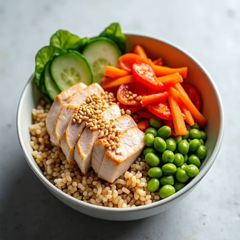Sesame-Ginger Tuna Rice Bowl with Fresh Vegetables