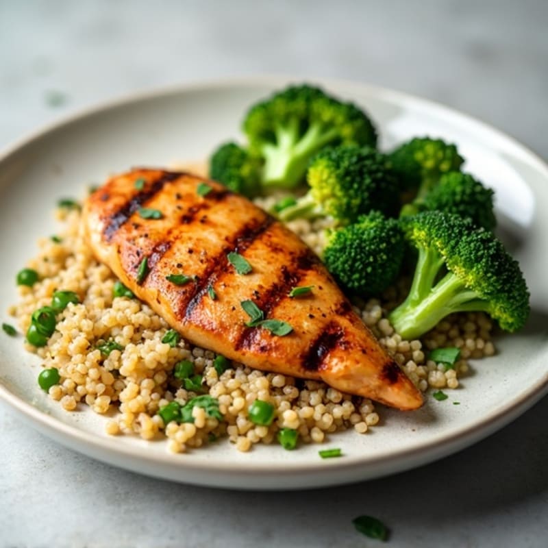 Grilled Chicken Breast with Steamed Broccoli and Quinoa