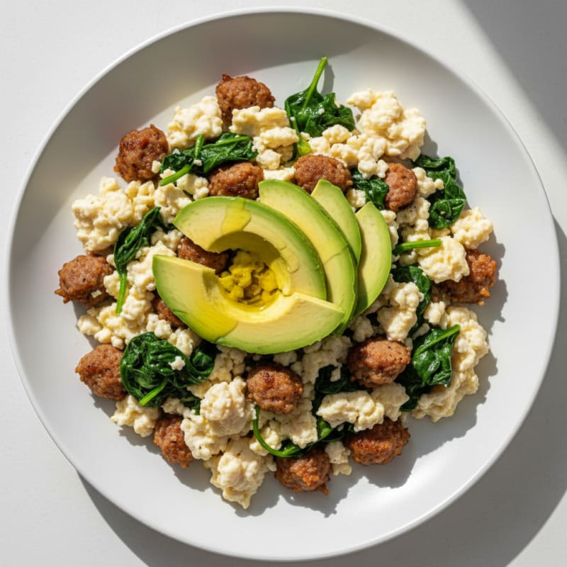 Egg White Scramble with Turkey Sausage and Spinach