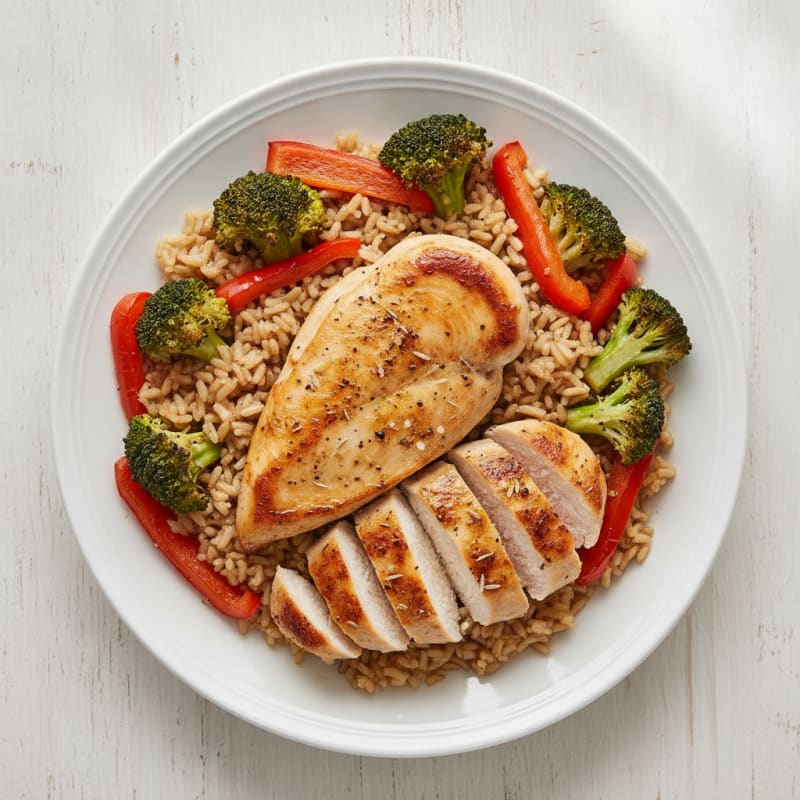 Chicken Breast with Roasted Vegetables and Rice