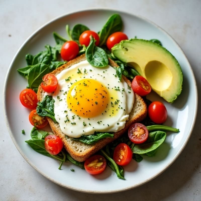 Cottage Cheese Egg White Scramble with Spinach and Cherry Tomatoes