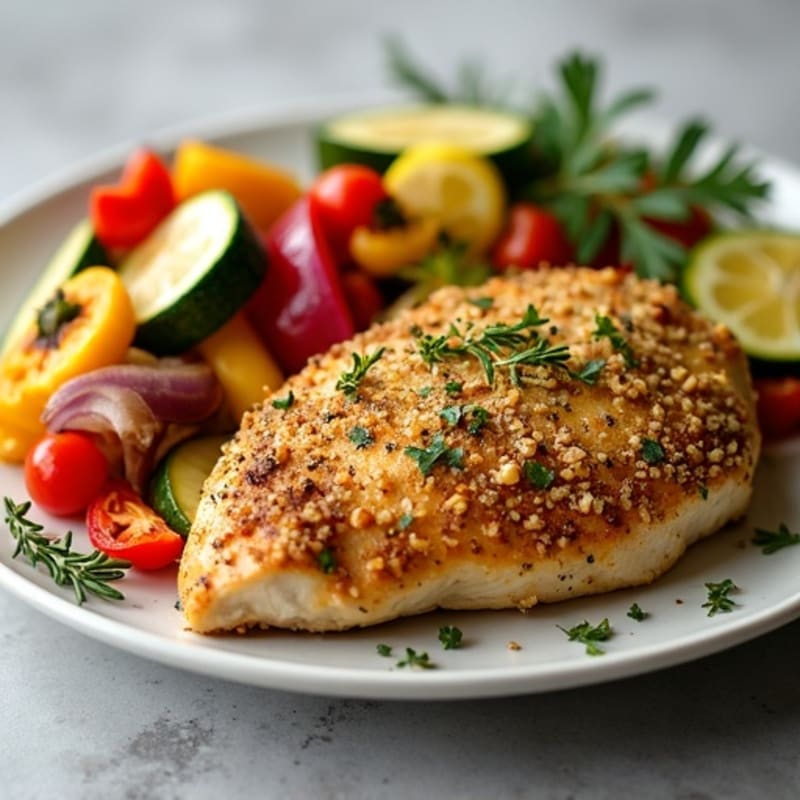 Herb-Crusted Pan Seared Chicken with Roasted Vegetables
