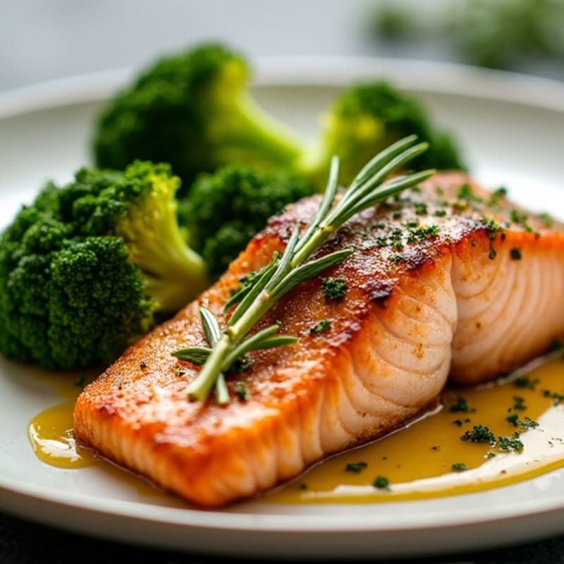 Herb-Crusted Pan Seared Salmon with Roasted Broccoli