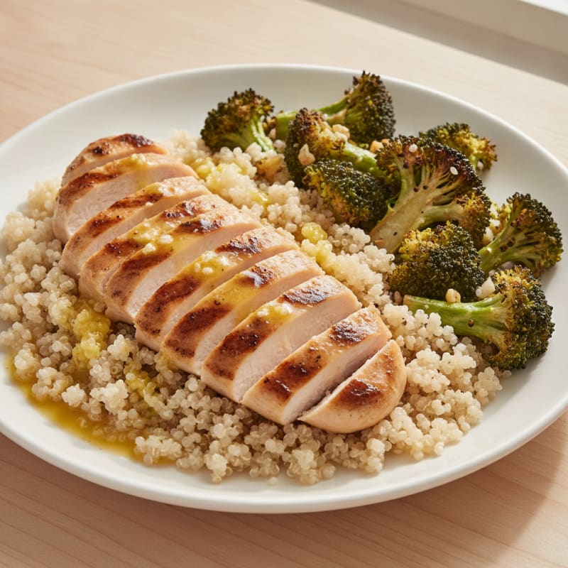 Grilled Chicken Breast with Quinoa and Roasted Broccoli
