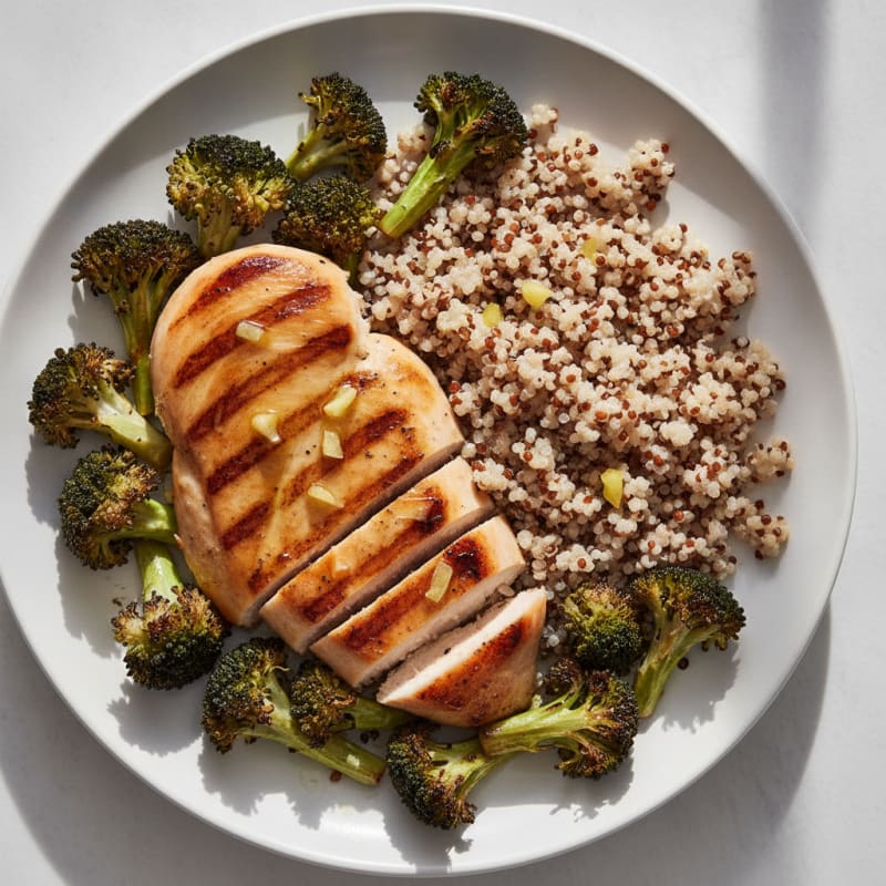 Grilled Chicken Breast with Quinoa and Roasted Broccoli