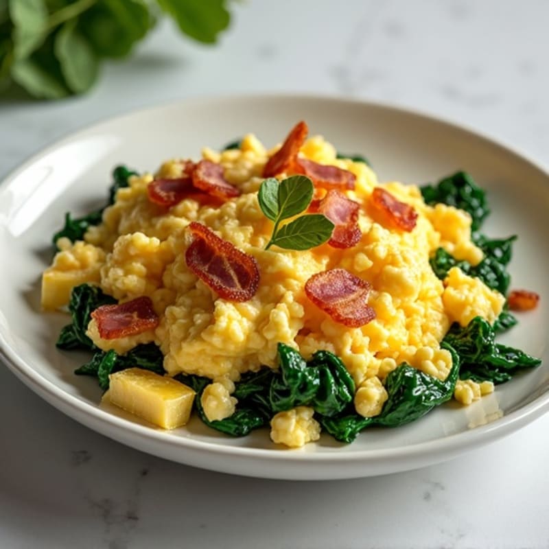 Cottage Cheese Egg Scramble with Spinach and Turkey Bacon
