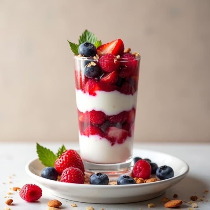 Greek Yogurt Protein Parfait with Mixed Berries and Almonds