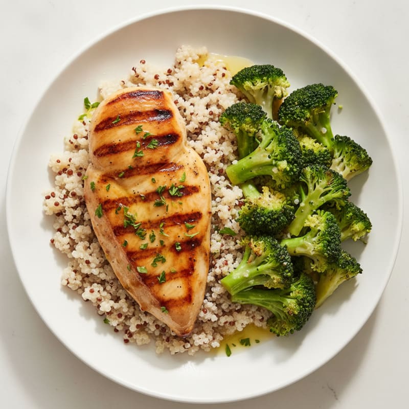 Grilled Chicken Breast with Quinoa and Steamed Broccoli