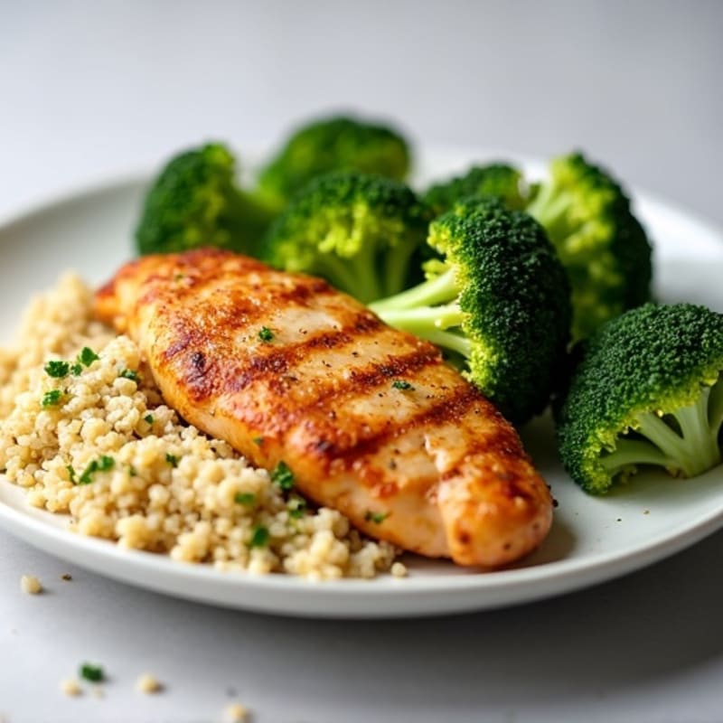 Grilled Chicken Breast with Quinoa and Steamed Broccoli
