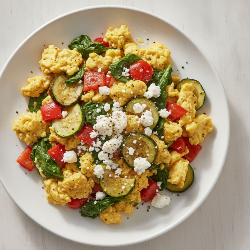 Hearty Scrambled Eggs with Roasted Vegetables