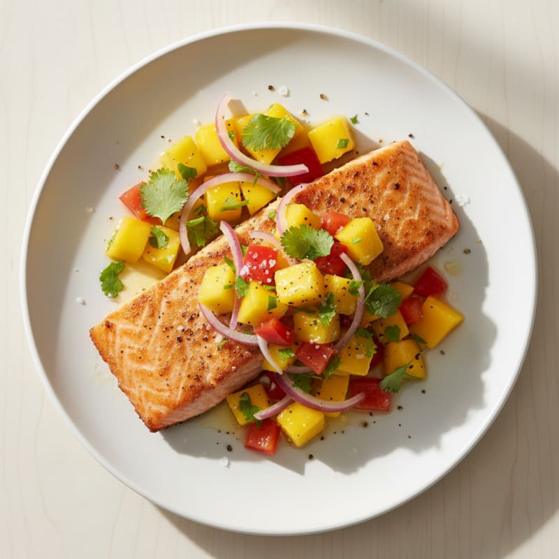 Golden Pan-Seared Salmon with Zesty Mango Salad