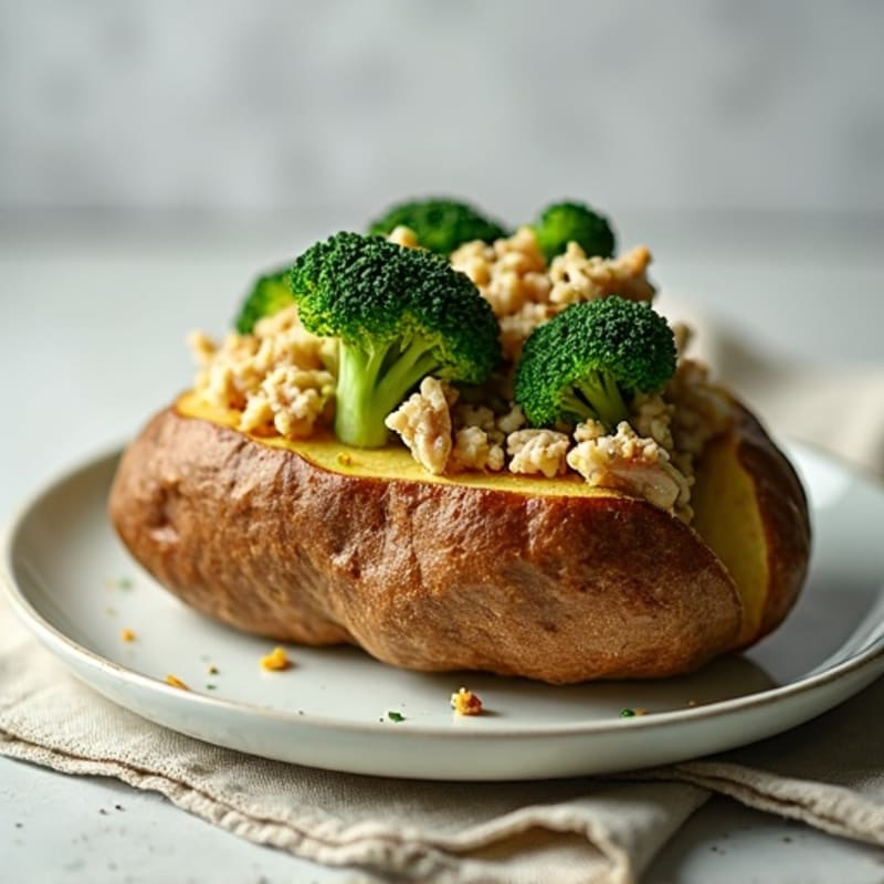 Herb-Seasoned Lean Ground Turkey and Broccoli Stuffed Crispy Baked Potato