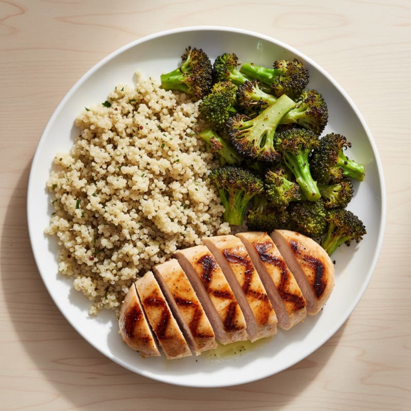 Grilled Chicken Breast with Quinoa and Roasted Broccoli