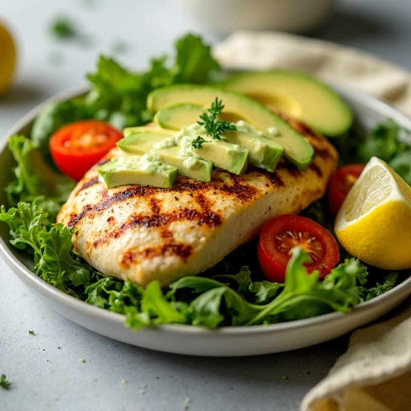 Grilled Chicken with Creamy Avocado and Fresh Greens