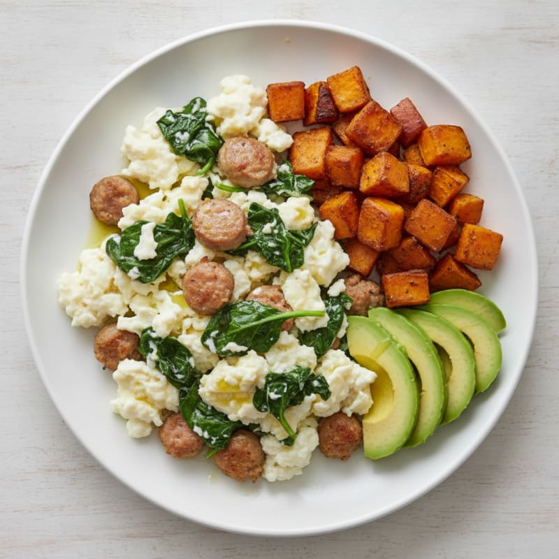 Egg White Scramble with Turkey Sausage and Spinach