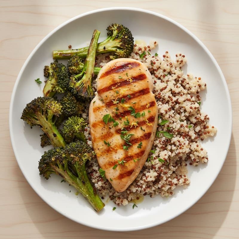 Grilled Chicken Breast with Roasted Broccoli and Quinoa