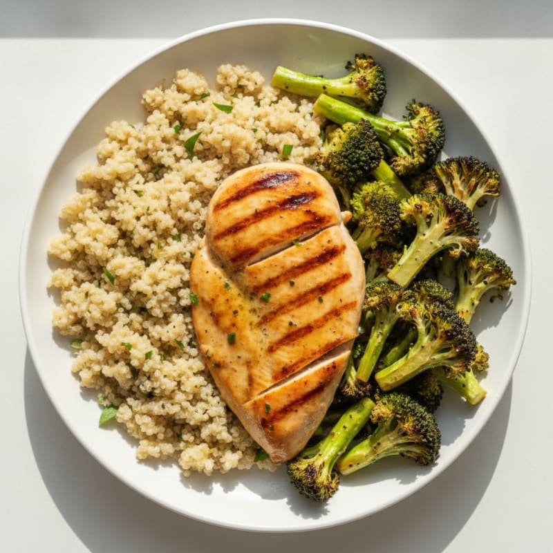 Grilled Chicken Breast with Quinoa and Roasted Broccoli