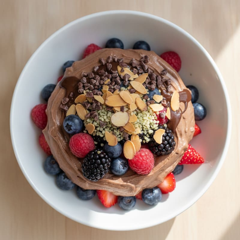 Chocolate Protein Yogurt Parfait with Mixed Berries