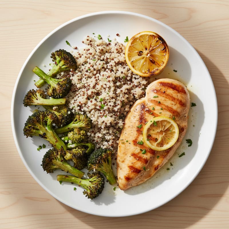 Grilled Chicken Breast with Quinoa and Roasted Broccoli