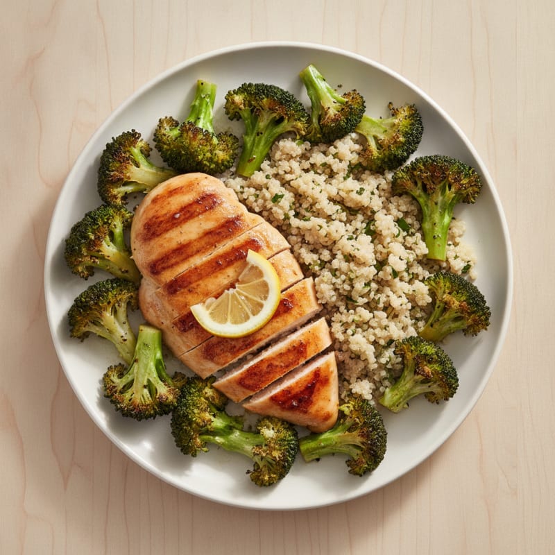 Grilled Chicken Breast with Quinoa and Roasted Broccoli