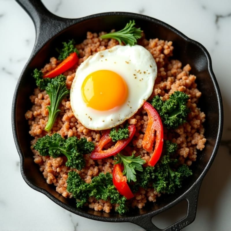 Savory Pork Mince Skillet with Crispy Greens