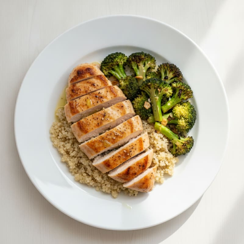 Grilled Chicken Breast with Quinoa and Roasted Broccoli