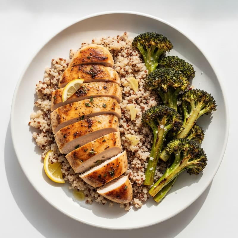 Grilled Chicken Breast with Quinoa and Roasted Broccoli