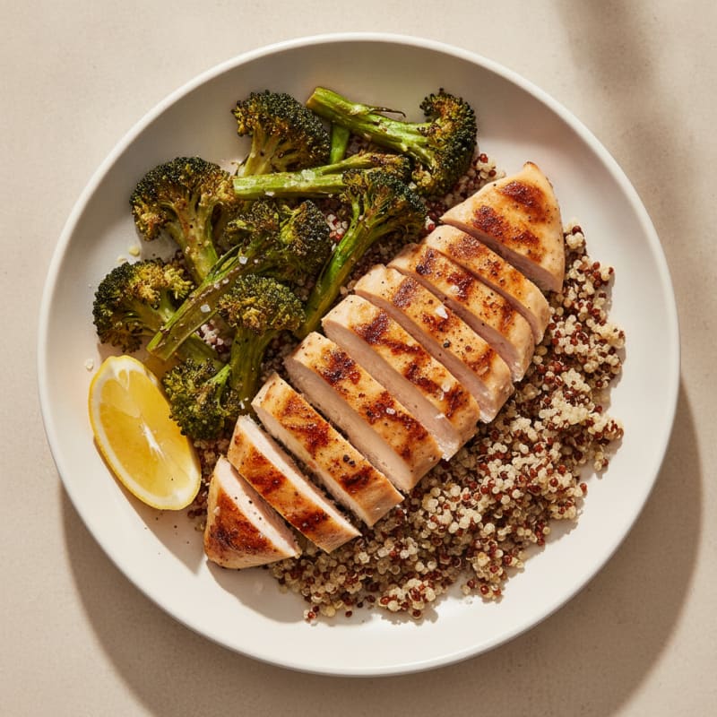 Grilled Chicken Breast with Quinoa and Roasted Broccoli