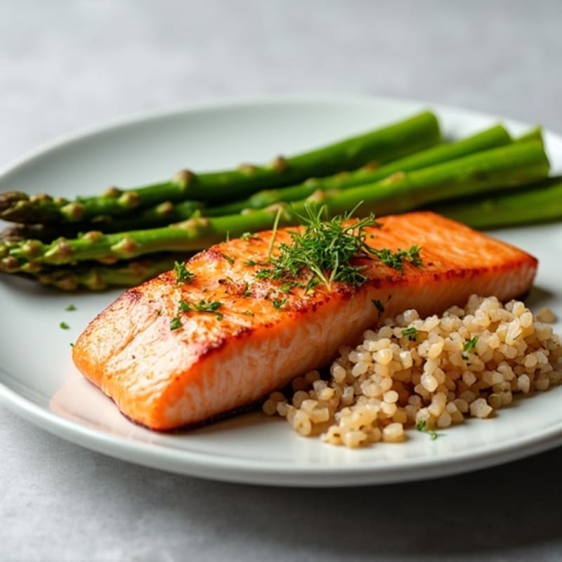 Seared Salmon with Steamed Asparagus and Brown Rice