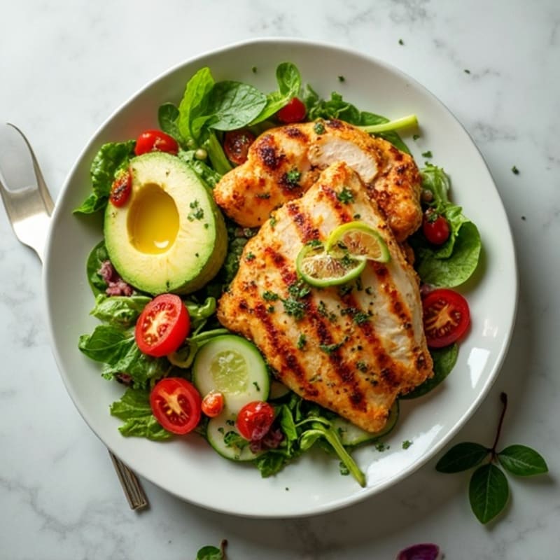 Crispy Lemon Herb Chicken Salad with Fresh Greens and Crunchy Veggies