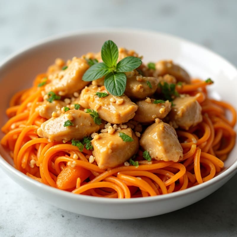 Creamy Thai Peanut Chicken with Sweet Potato Noodles