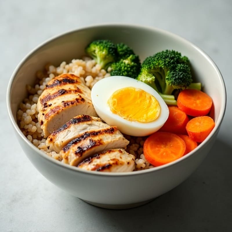 Grilled Chicken Rice Bowl with Roasted Broccoli and Carrots