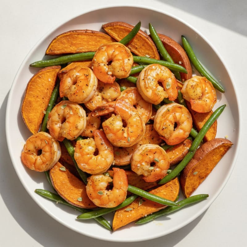 Garlic Butter Shrimp with Roasted Sweet Potatoes