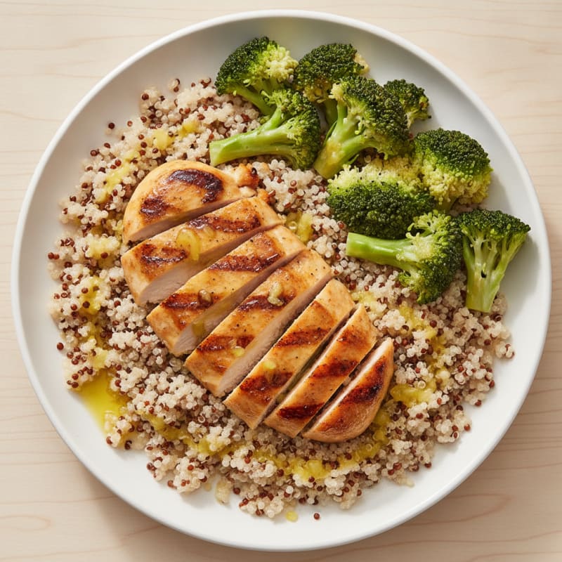 Grilled Chicken Breast with Quinoa and Steamed Broccoli