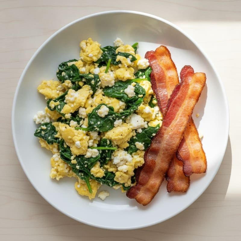 Cottage Cheese Scramble with Spinach and Turkey Bacon