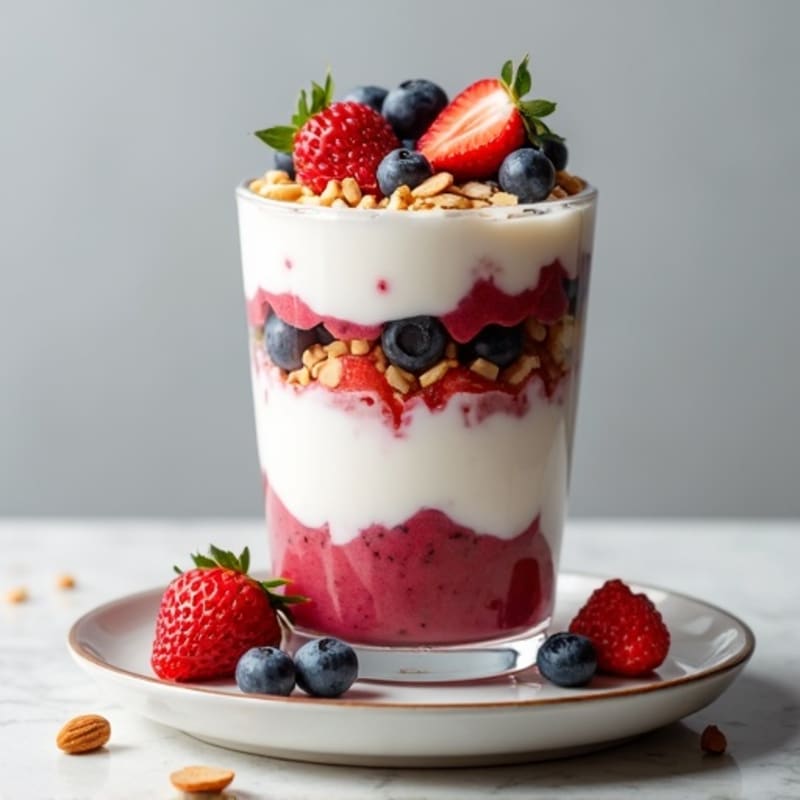 Greek Yogurt Protein Parfait with Mixed Berries and Almonds
