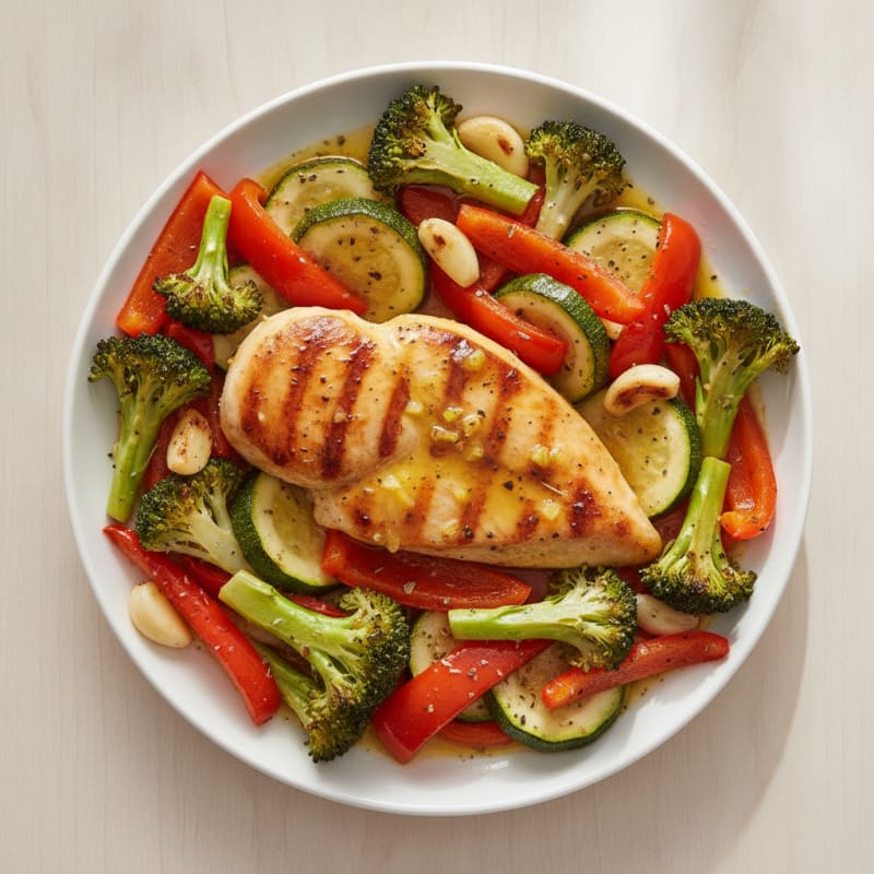 Pan-Seared Chicken with Lemon-Garlic Roasted Vegetables