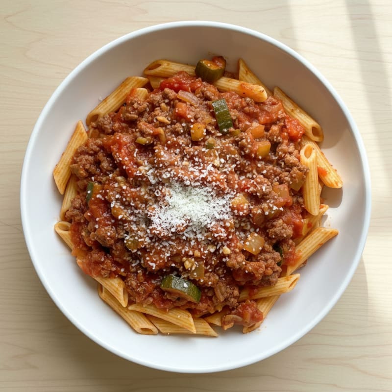 Lean Beef Bolognese over High-Protein Penne