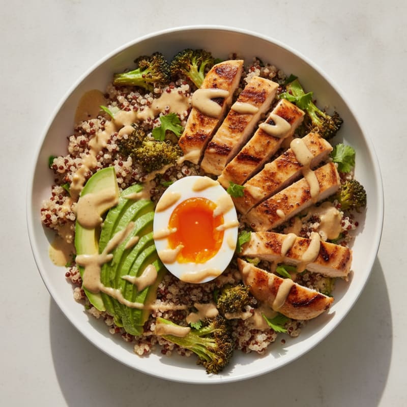 Grilled Chicken and Quinoa Bowl with Roasted Broccoli