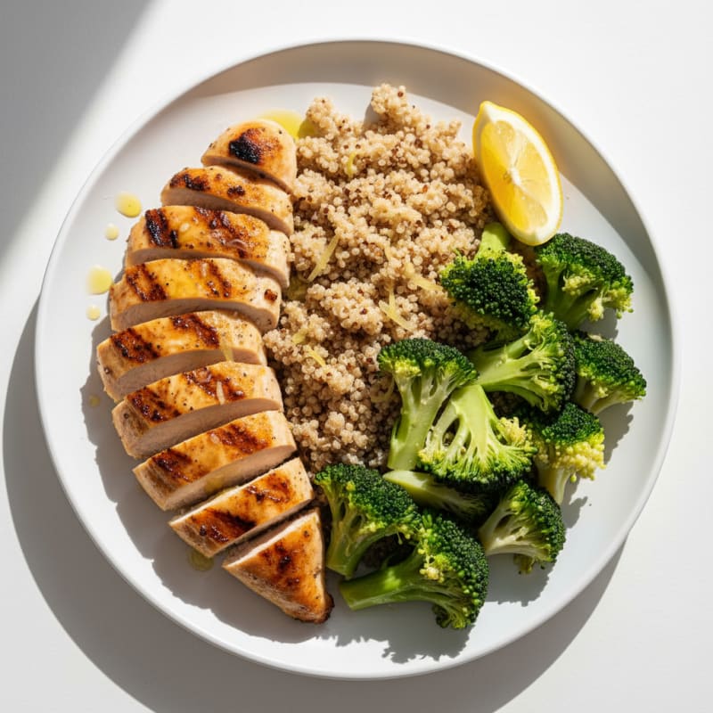 Grilled Chicken Breast with Quinoa and Steamed Broccoli