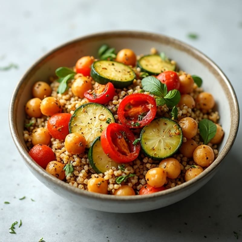 Herb-Roasted Vegetable Quinoa Bowl with Crispy Chickpeas