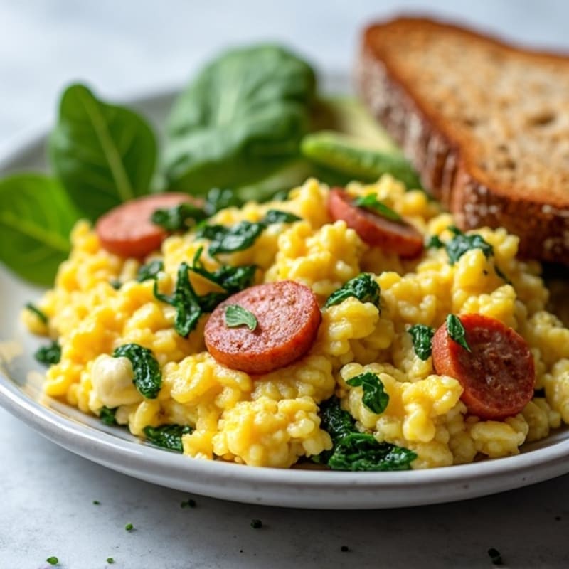 Egg White Scramble with Turkey Sausage and Spinach